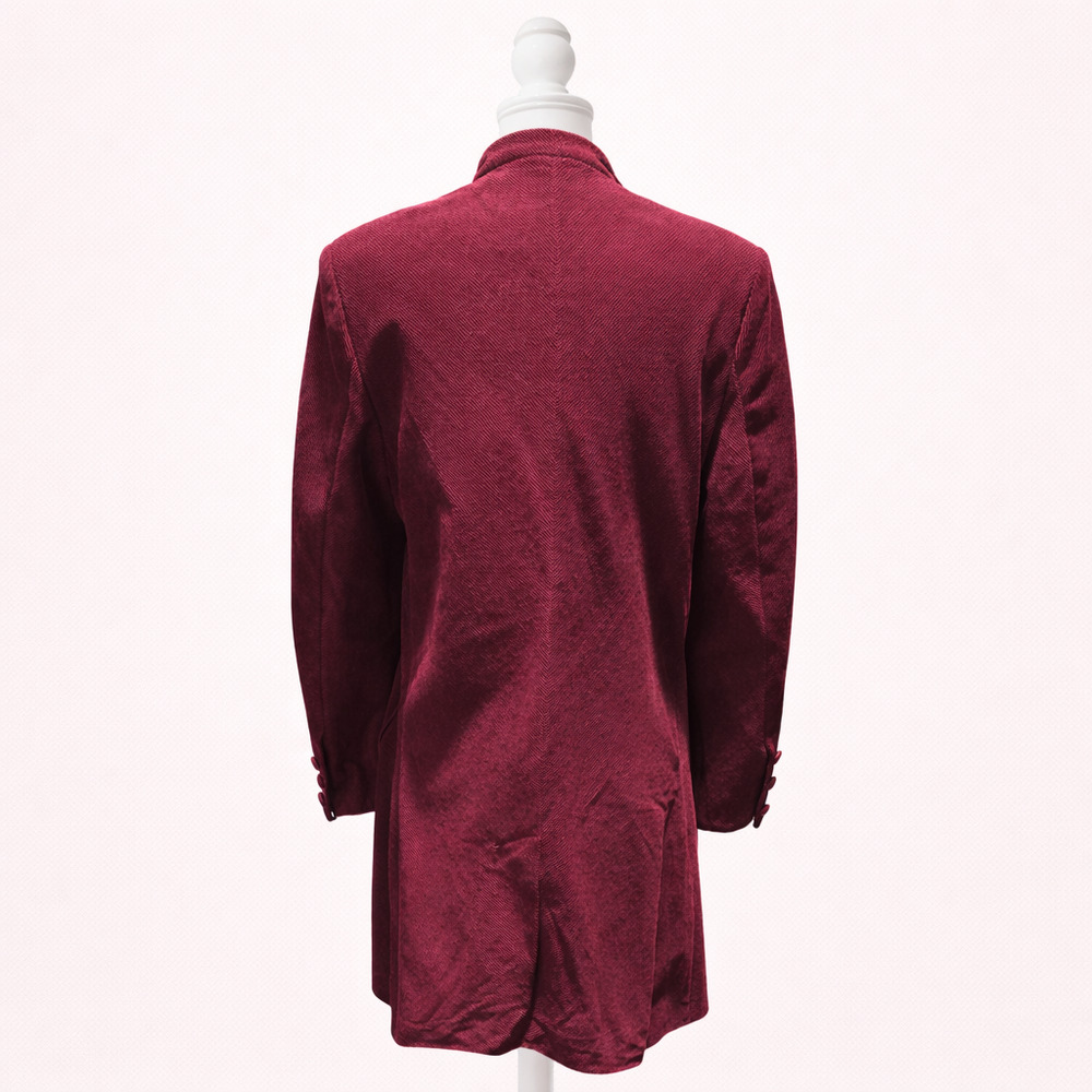 Burgundy Corduroy Velvet S Long Coat Statement Dramatic Gothic Victorian Cosplay - Picture 3 of 16